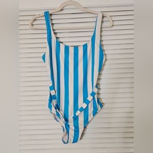 SOLID & STRIPED Aqua and White One-Piece Swimsuit